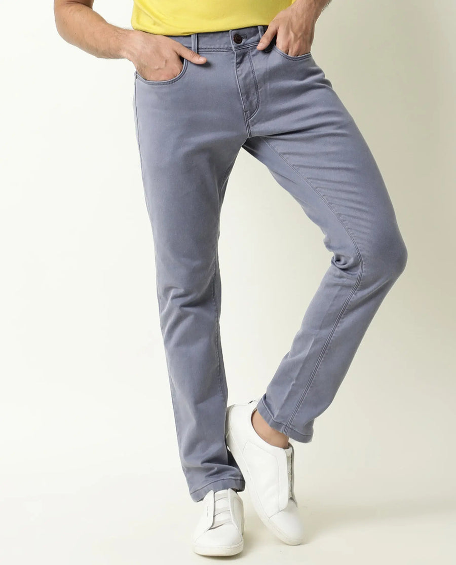 Rare Rabbit Men's Vigo Purple Cotton Plain Hawk Slim Fit Jeans