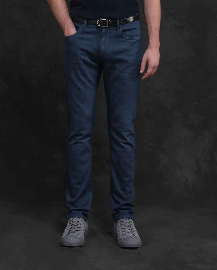 Rare Rabbit Men Vlad-G Dark Blue Cotton Blend Fabric Button Closure Slim Fit Plain Jeans