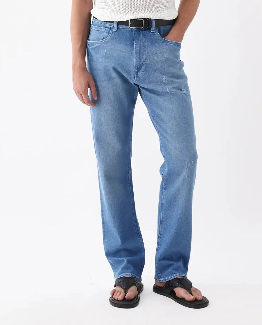 Rare Rabbit Men's Vlad-M Light Blue Cotton Blend Plain Morris Regular Fit Jeans