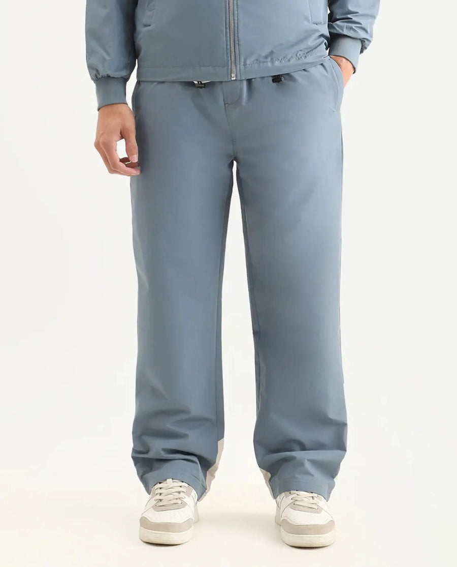 Rare Rabbit Men's Waber-B Light Blue Polyester Cut And Sew Regular Fit Track Pant