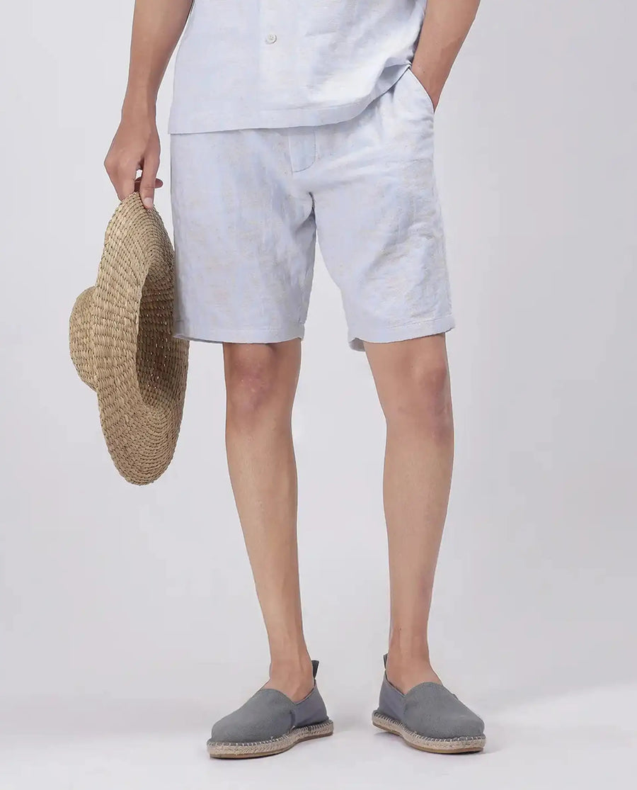 Rare Rabbit Men's Welks Pastel Blue Cotton Jacquard Relaxed Fit Shorts