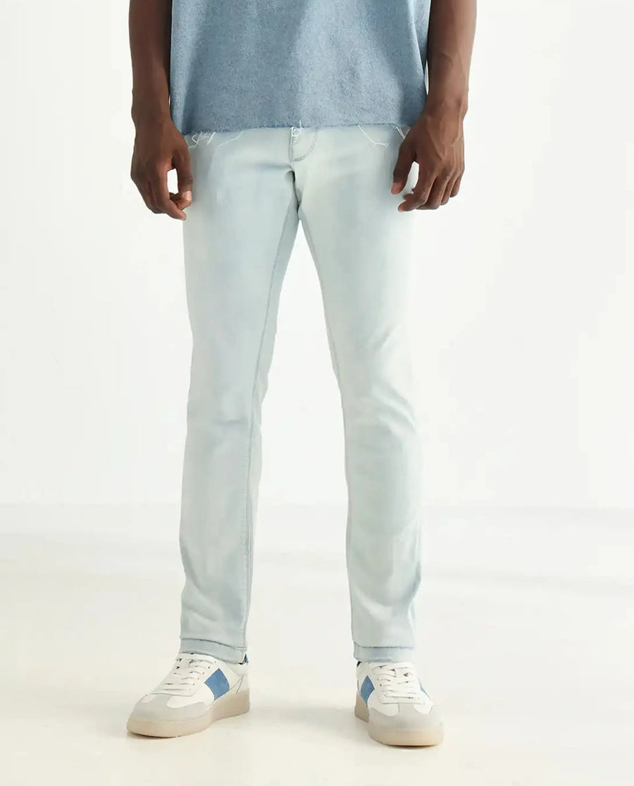 Rare Rabbit Men's Yuto Light Blue Cotton Plain Hawk Slim Fit Jeans