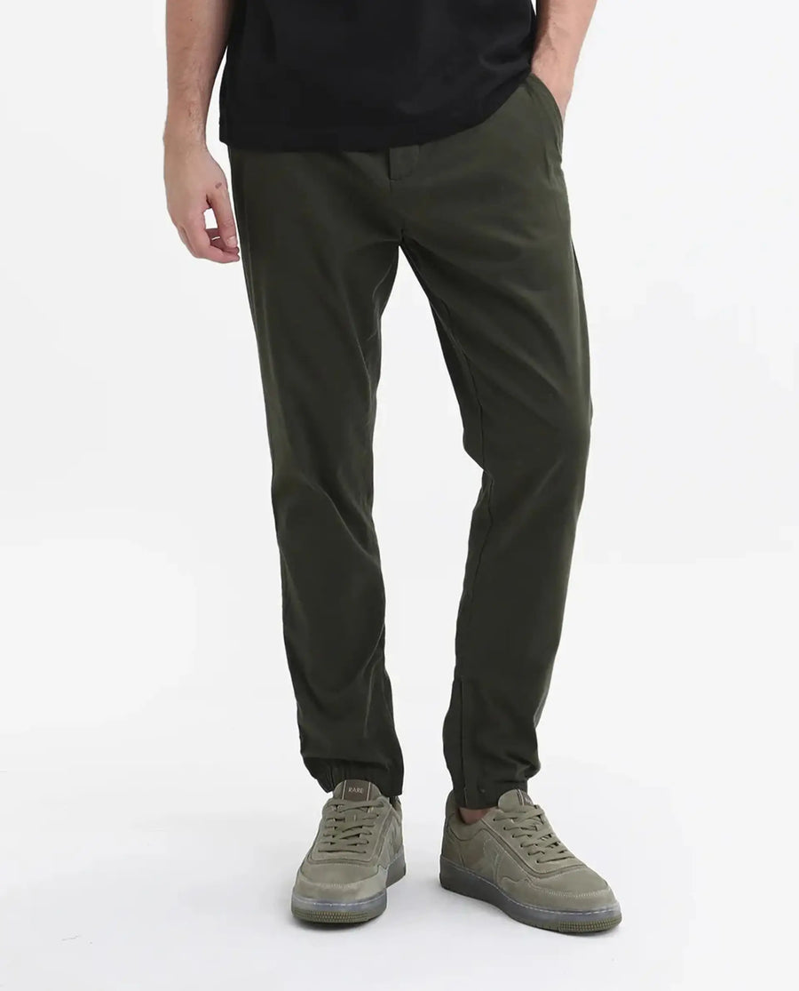 Rare Rabbit Men's Zade - Olive Cotton Plain Regular Fit Trouser