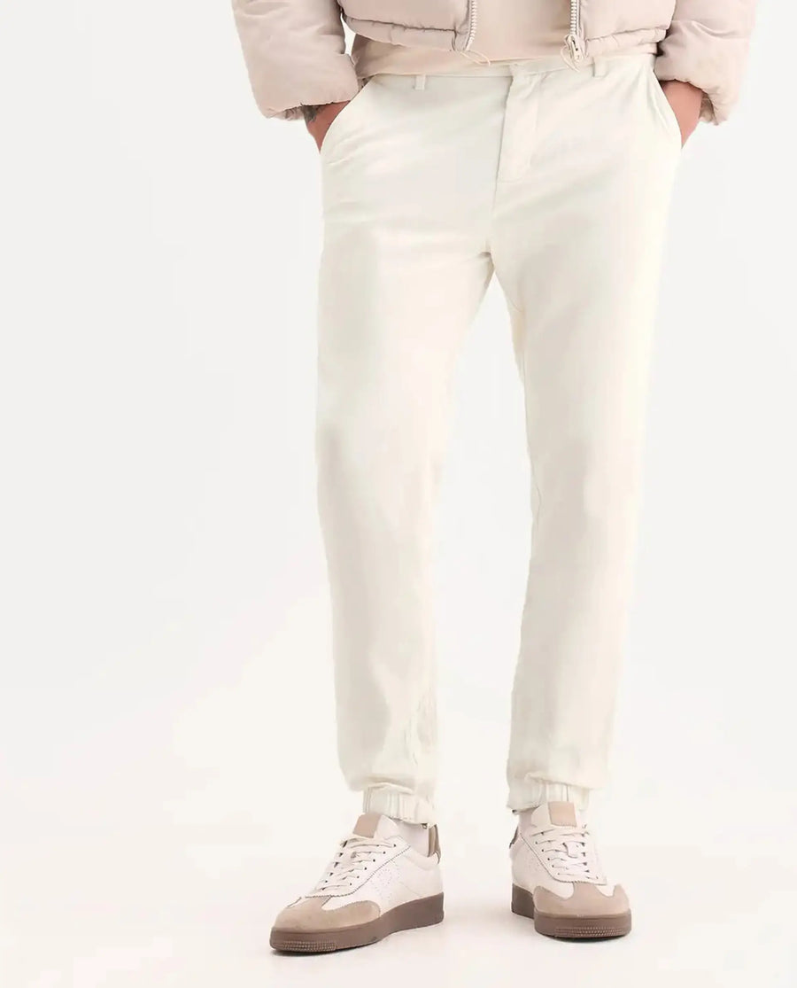 Rare Rabbit Men's Zade White Cotton Blend Plain Regular Fit Trouser