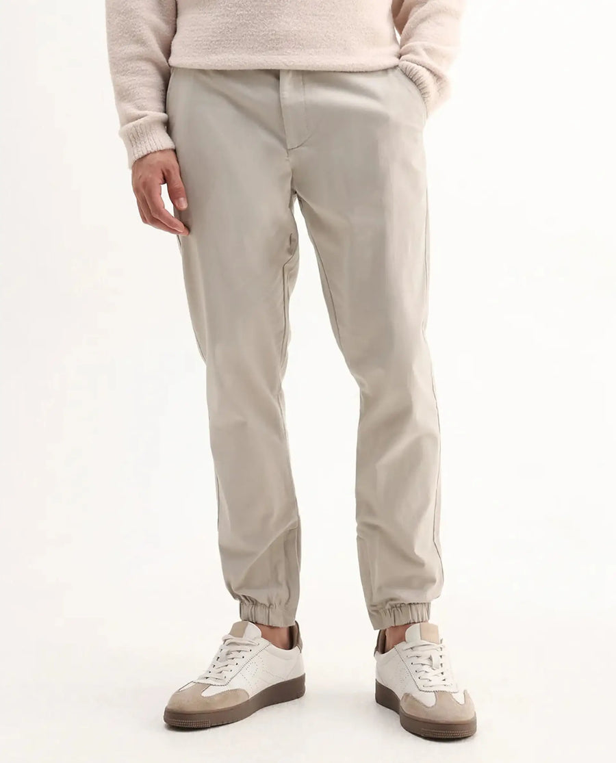 Rare Rabbit Men's Zade-N Light Beige Cotton Blend Plain Regular Fit Trouser