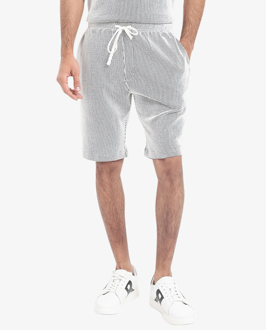 Rare Rabbit Men's Zavet-B Black Cotton Blend Striped Print Regular Fit Shorts