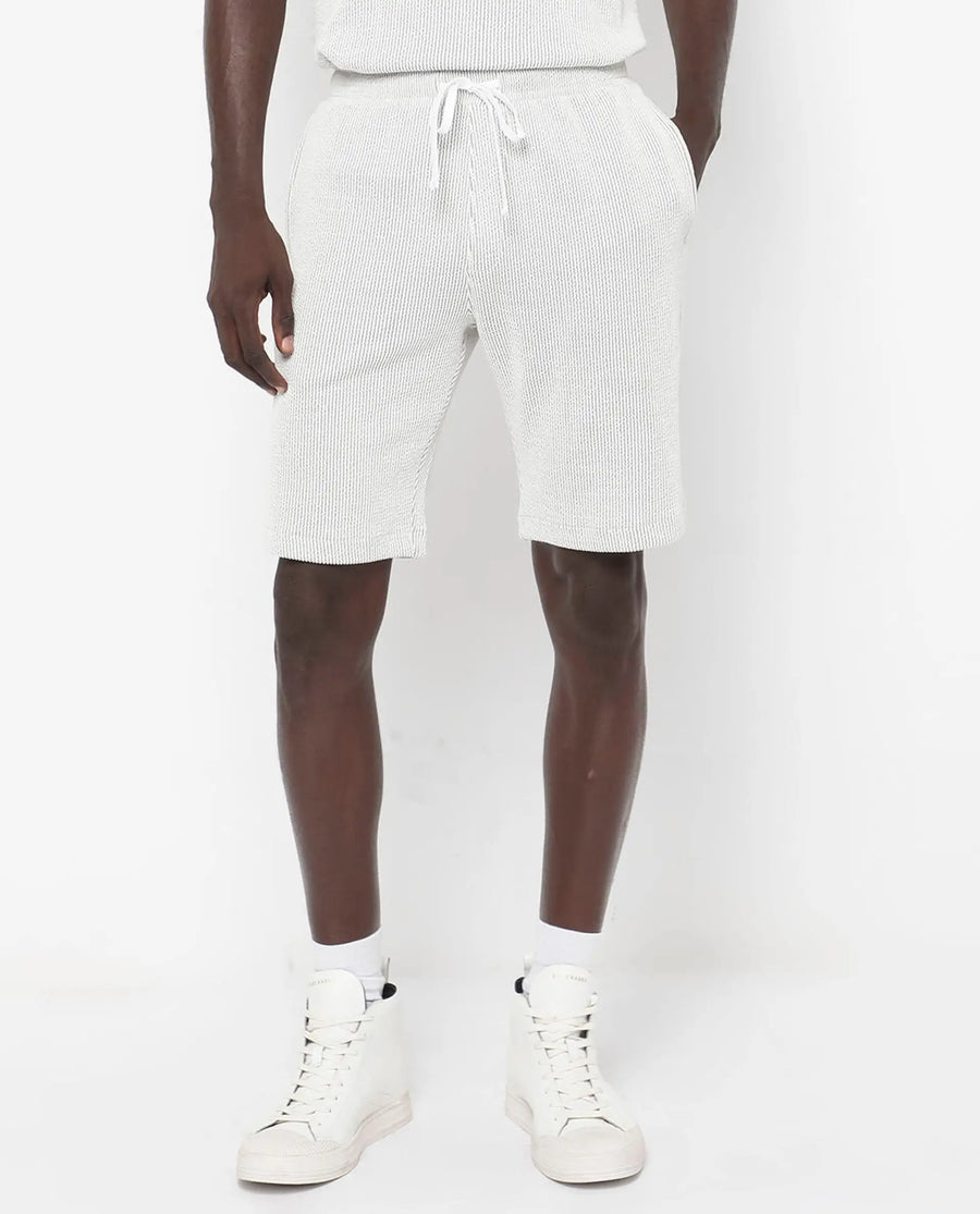Rare Rabbit Men's Zavet-B Grey Cotton Blend Striped Print Regular Fit Shorts