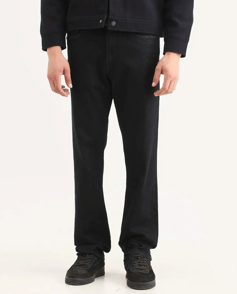 Rare Rabbit Men's Zelk Dark Navy Cotton Blend Fabric Morris Regular Plain Jeans