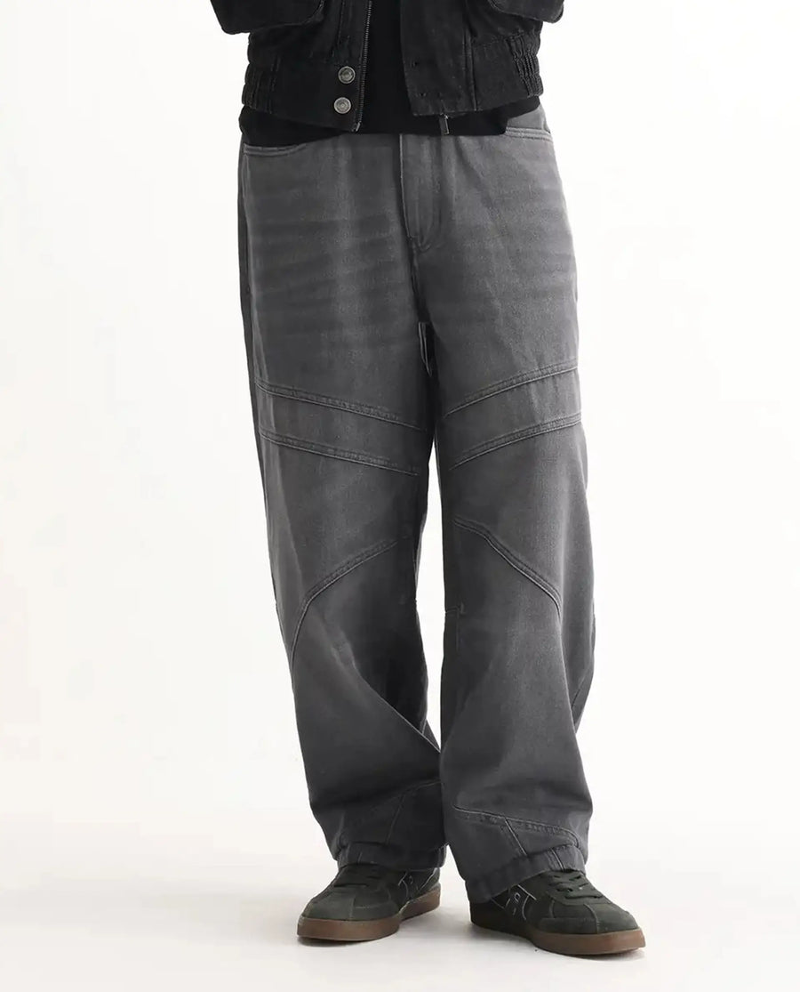 Rare Rabbit Men's Zeret Dark Grey Cotton Plain Baggy Fit Jeans