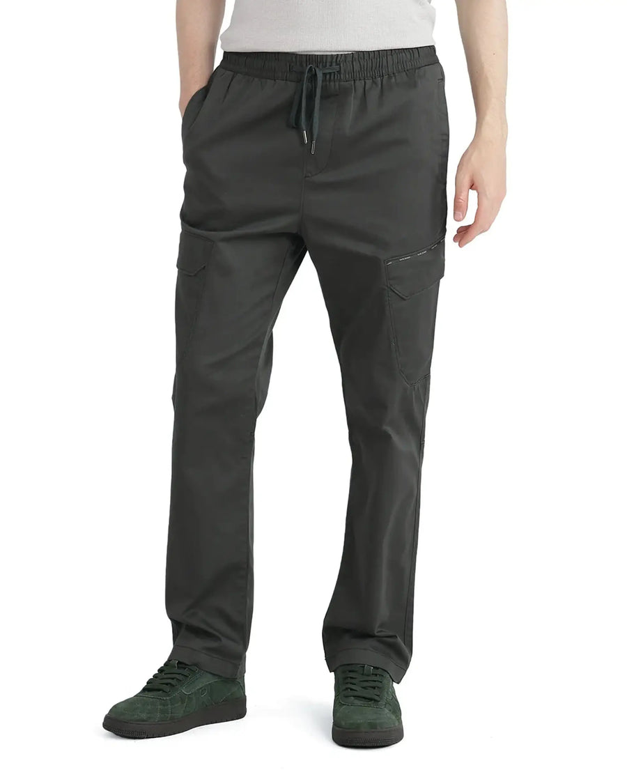 Rare Rabbit Men's Zudi Dark Grey Cotton Plain Regular Fit Trouser