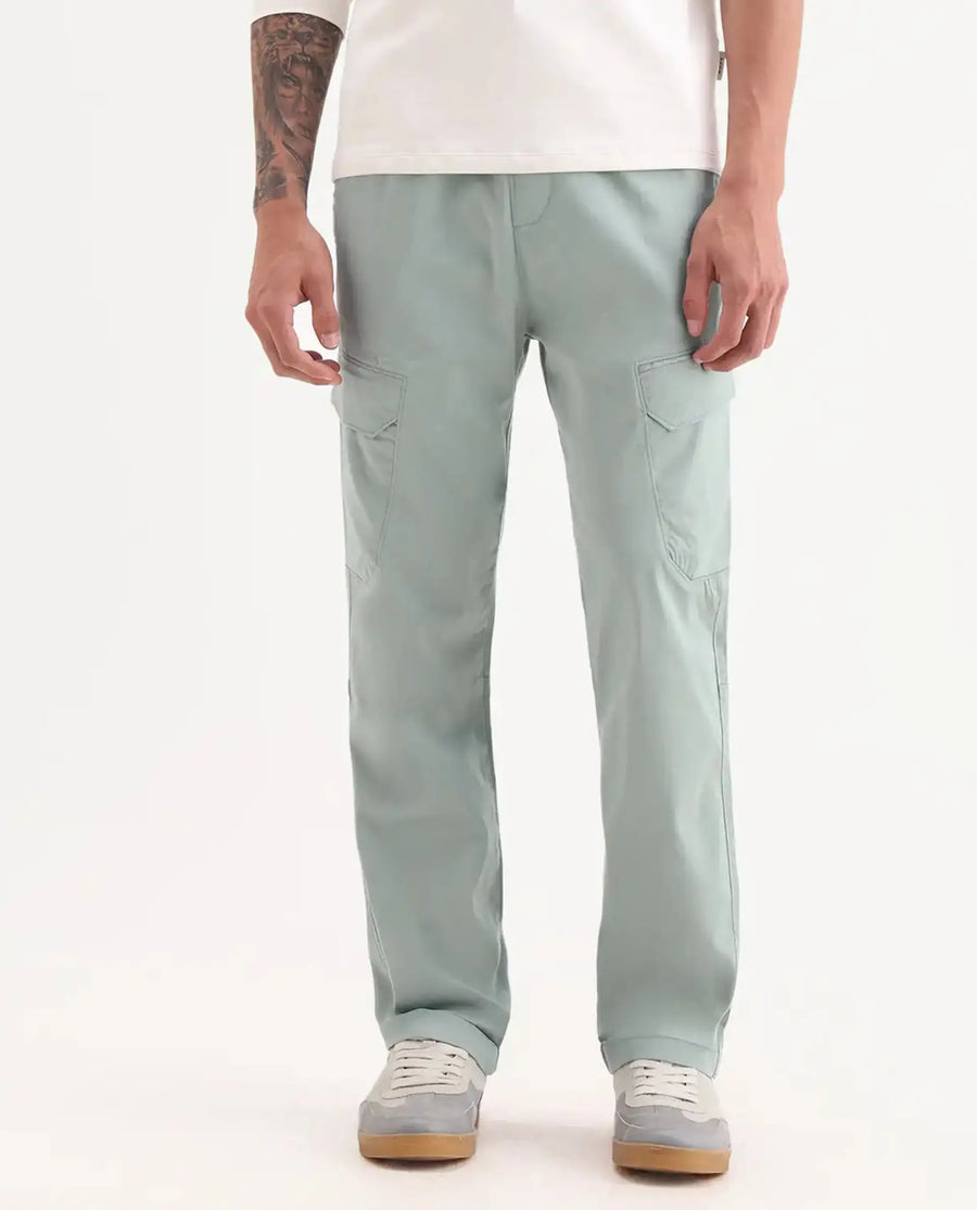 Rare Rabbit Men's Zudi Pastel Blue Cotton Plain Regular Fit Trouser