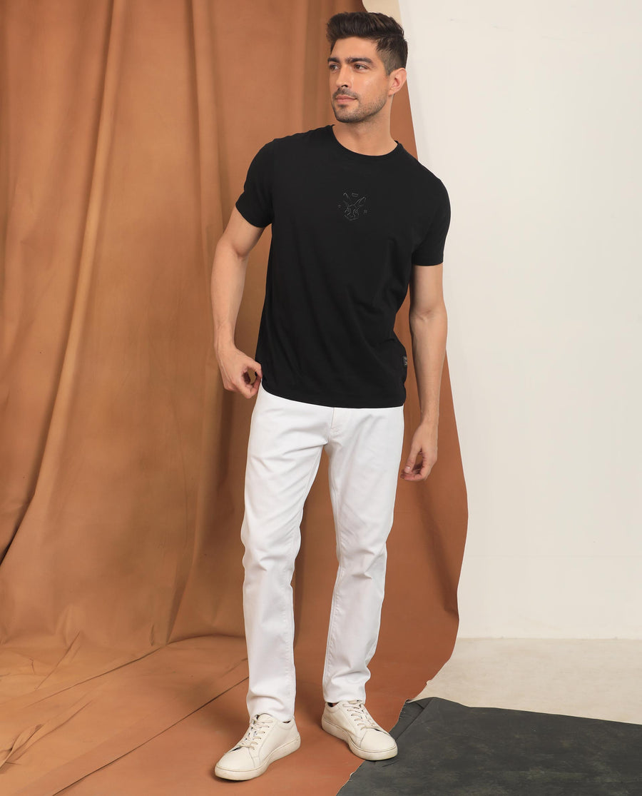 Rare Rabbit Men's Spoke-22 White Cotton Plain Regular Fit Trouser