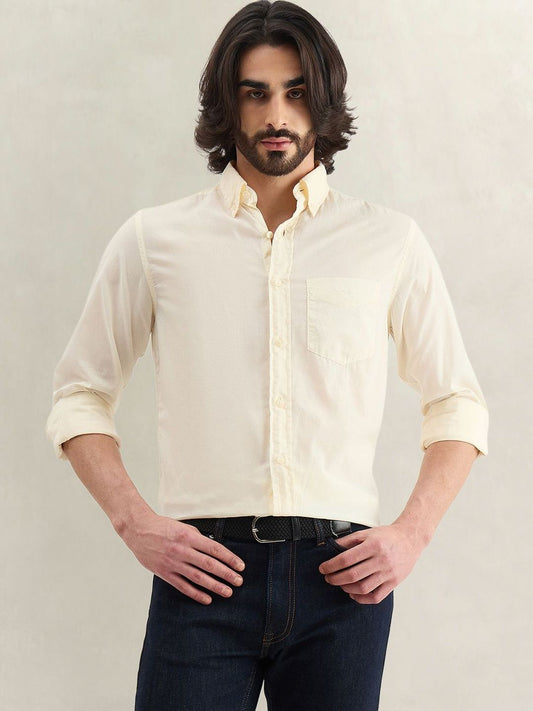 Gant Men Cream Solid Regular Fit Pure Cotton Shirt