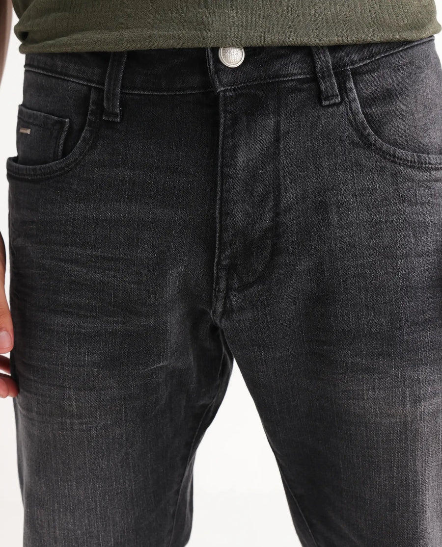 Rare Rabbit Men's Ian Grey Cotton Blend Plain Hawk Slim Fit Jeans