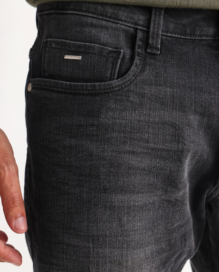 Rare Rabbit Men's Ian Grey Cotton Blend Plain Hawk Slim Fit Jeans