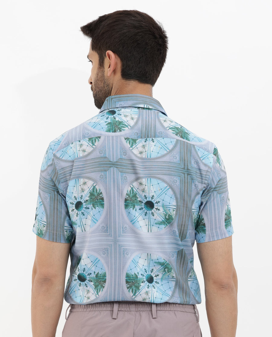 Rare Rabbit Men's Idris Pastel Purple Cotton Abstract Print Boxy Fit Half Sleeve Collared Shirt