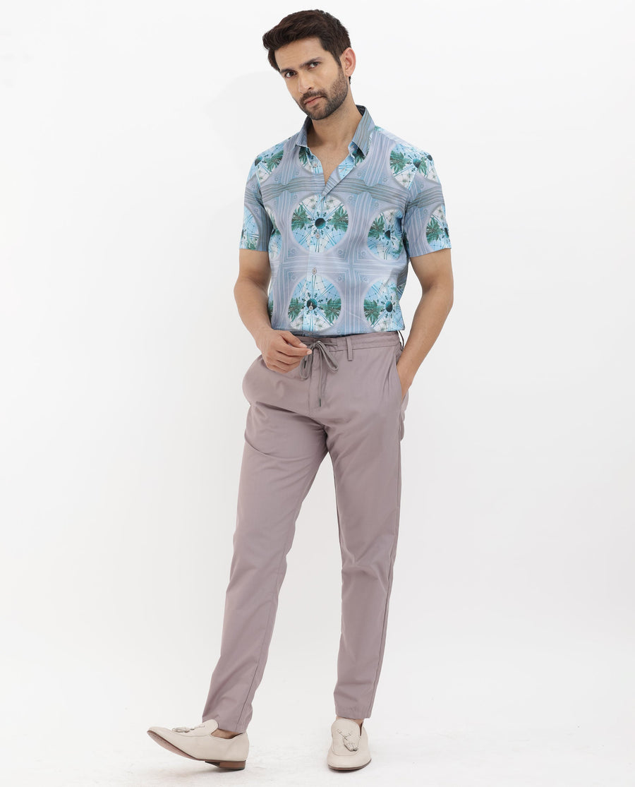 Rare Rabbit Men's Idris Pastel Purple Cotton Abstract Print Boxy Fit Half Sleeve Collared Shirt