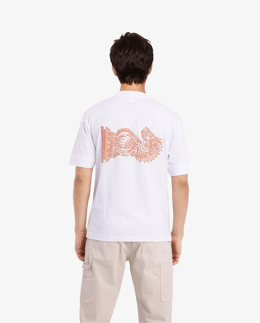 Rare Rabbit Men's Ight White Cotton Graphic Print Oversized Fit Half Sleeve Crew Neck T-Shirt