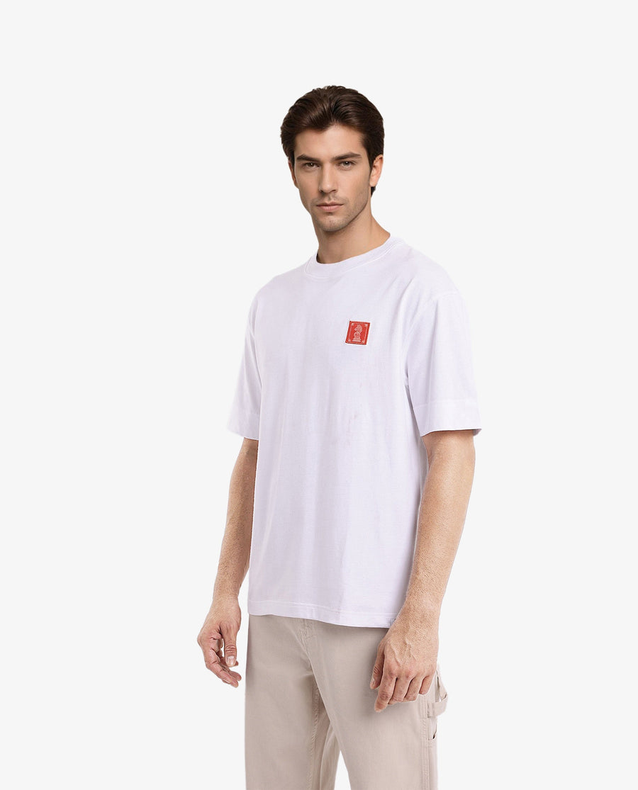 Rare Rabbit Men's Ight White Cotton Graphic Print Oversized Fit Half Sleeve Crew Neck T-Shirt