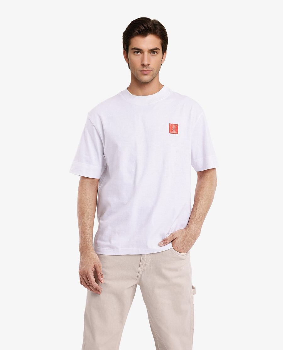 Rare Rabbit Men's Ight White Cotton Graphic Print Oversized Fit Half Sleeve Crew Neck T-Shirt