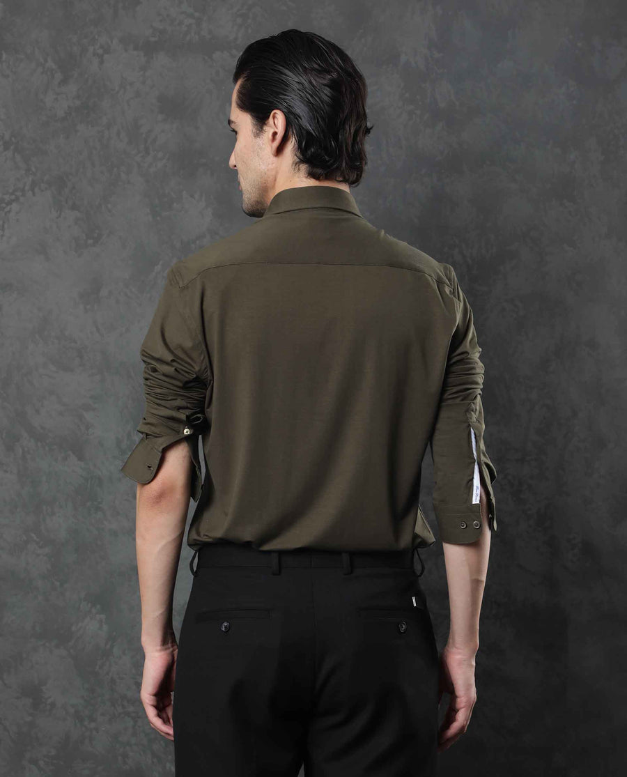Rare Rabbit Men's Zaco Green Cotton Plain Regular Fit Full Sleeve Collared Shirt