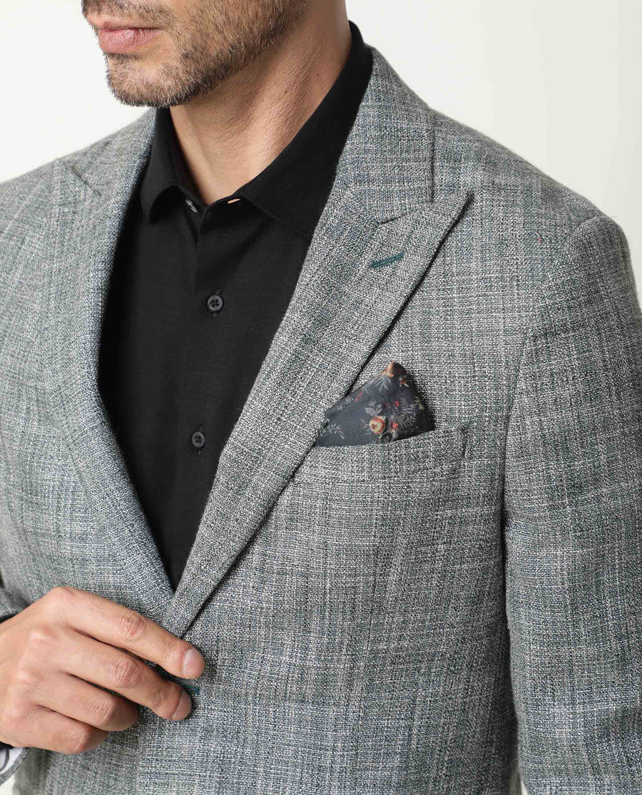 Rare Rabbit Men's Drews Green Polyester Plain Tailored Fit Full Sleeve Lapel Neck Blazer