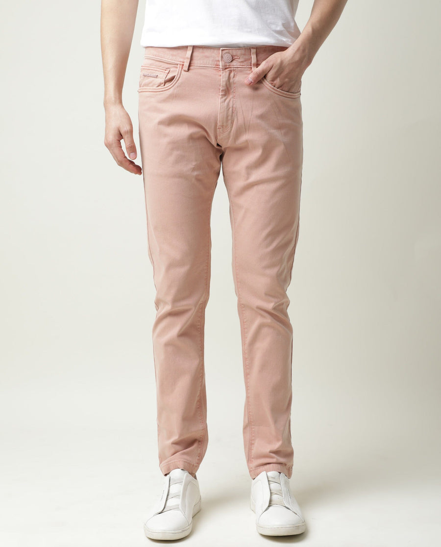 Rare Rabbit Men's Fiv5 Pink Cotton Plain Slim Fit Trouser