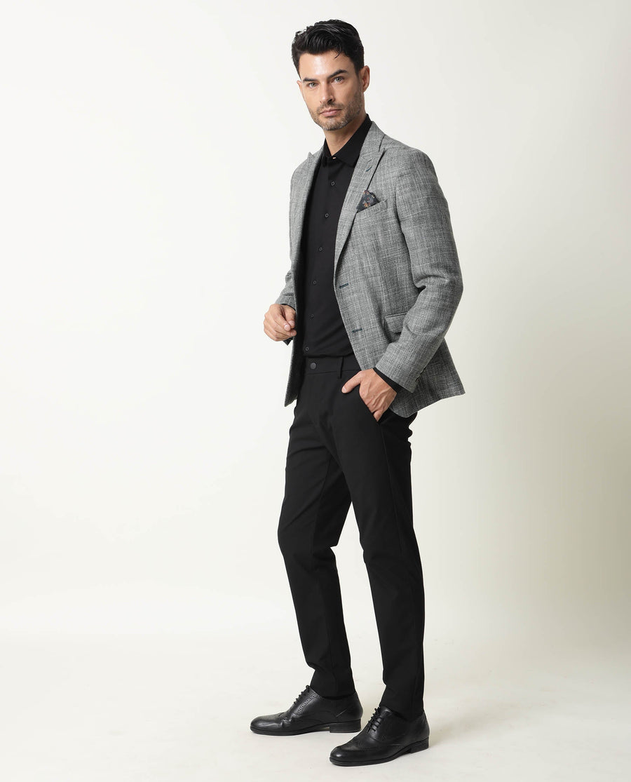 Rare Rabbit Men's Drews Green Polyester Plain Tailored Fit Full Sleeve Lapel Neck Blazer