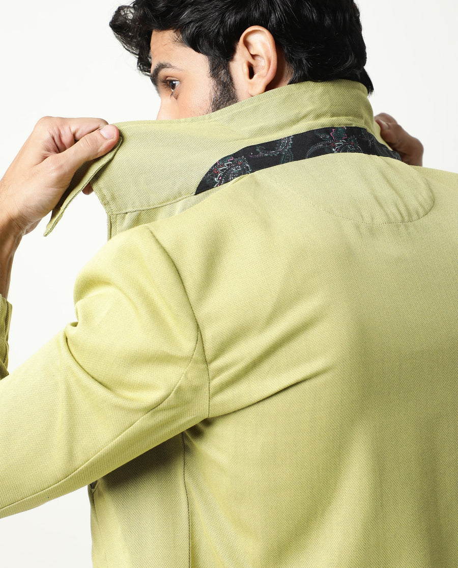 Rare Rabbit Men's Bric Yellow Polyester Plain Regular Fit Full Sleeve Spread Collar Jacket