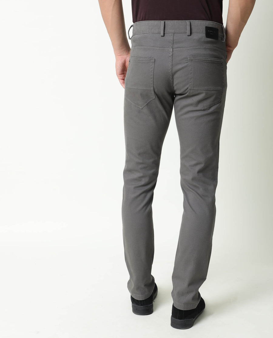 Rare Rabbit Men's Spoke Grey Cotton Plain Regular Fit Trouser