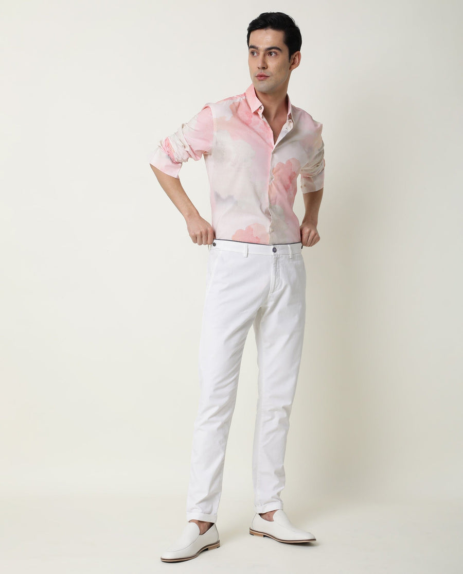 Rare Rabbit Men's Fife Pink Viscose Abstract Print Regular Fit Full Sleeve Collared Shirt