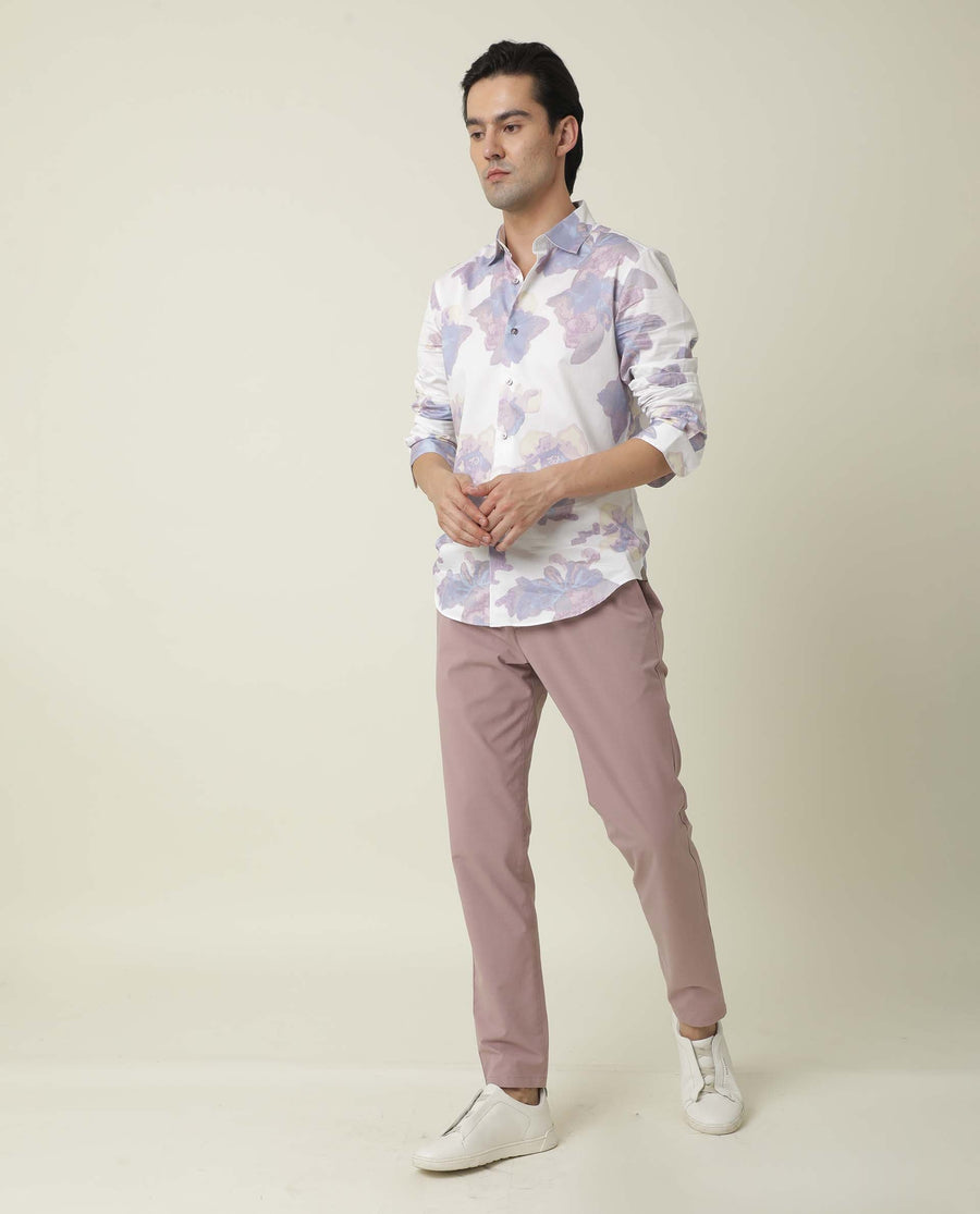 Rare Rabbit Men's Driver Pink Polyester Blend Plain Regular Fit Trouser