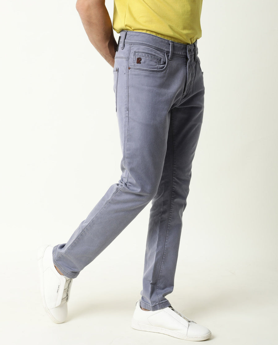 Rare Rabbit Men's Vigo Purple Cotton Plain Hawk Slim Fit Jeans