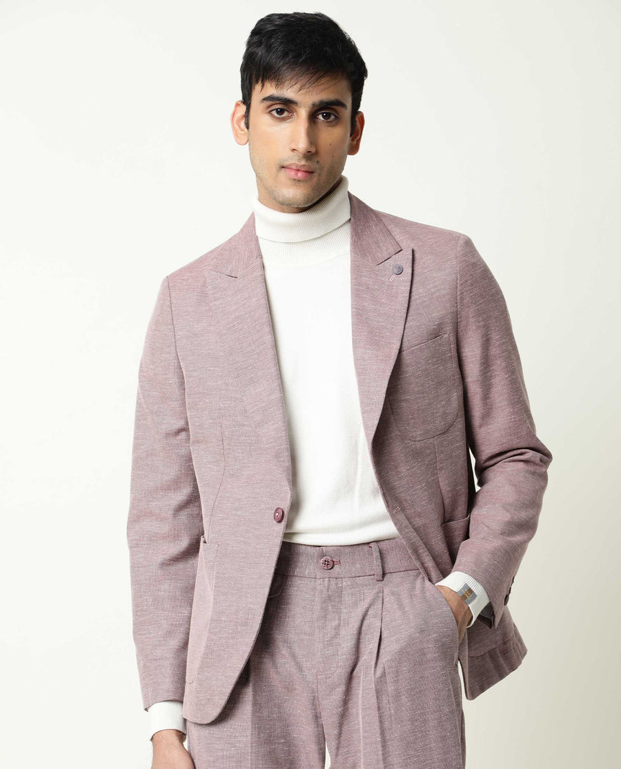 Rare Rabbit Men's Dexit Maroon Polyester Plain Tailored Fit Full Sleeve Lapel Neck Blazer