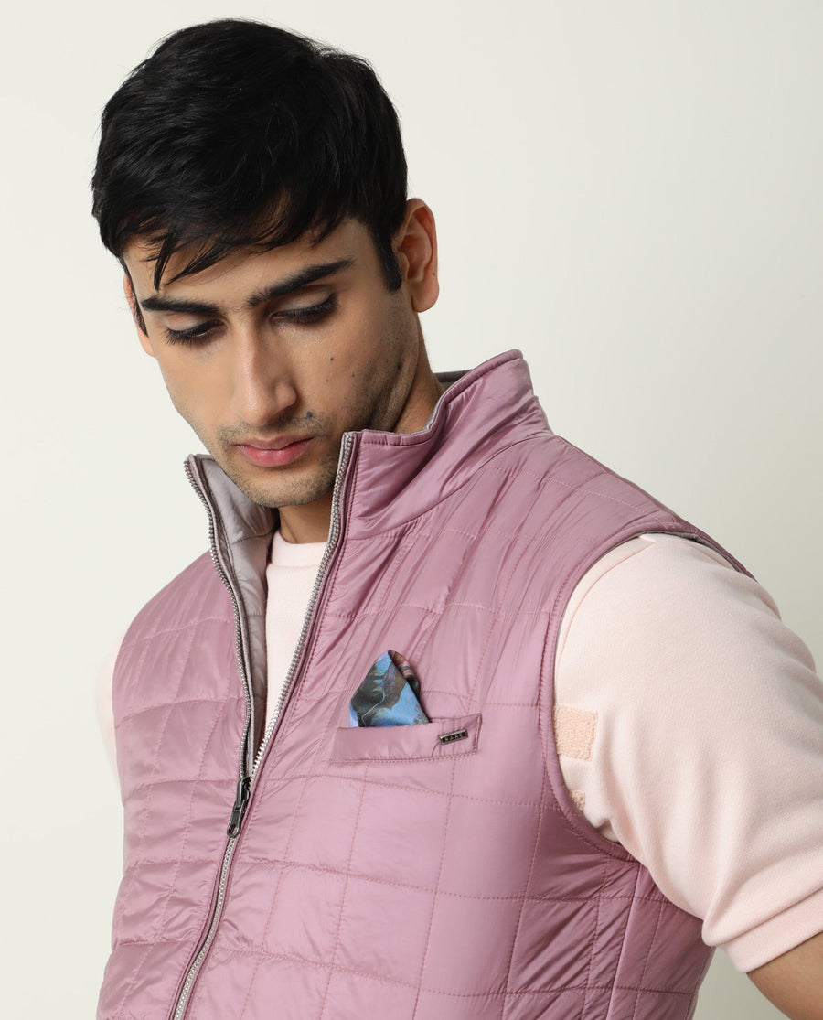 Rare Rabbit Men's Fillex Silver Nylon Plain Regular Fit Sleeveless Mandarin Collar Jacket