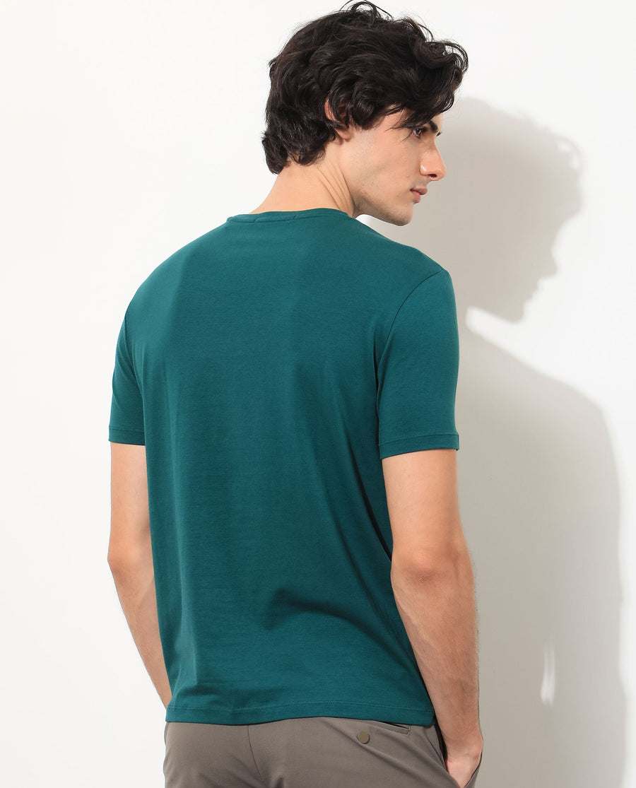 Rare Rabbit Men's Princeton Green Cotton Graphic Print Slim Fit Half Sleeve Crew Neck T-Shirt