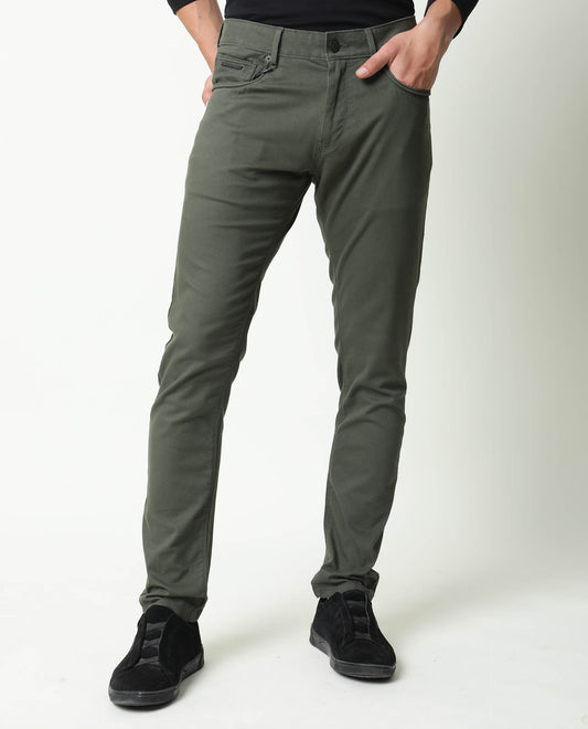 Rare Rabbit Men's Spoke Green Cotton Plain Regular Fit Trouser