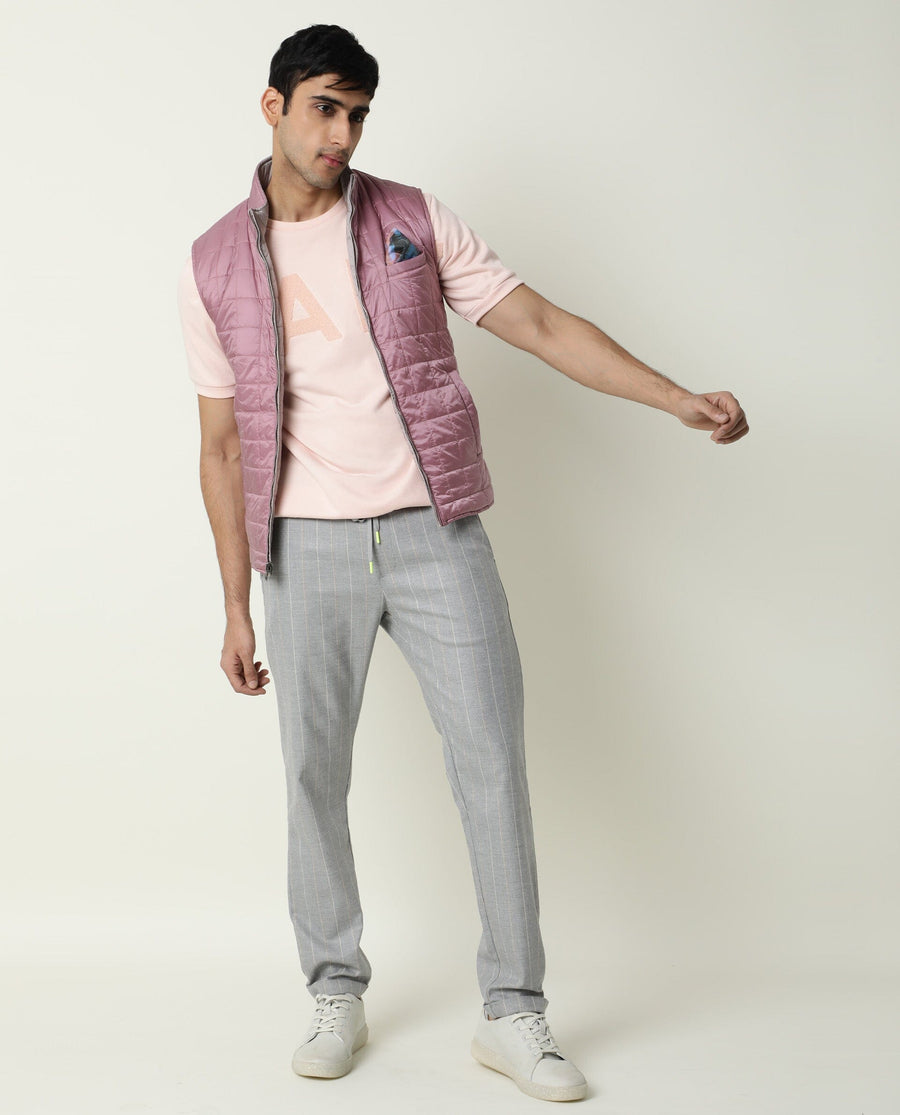 Rare Rabbit Men's Fillex Silver Nylon Plain Regular Fit Sleeveless Mandarin Collar Jacket