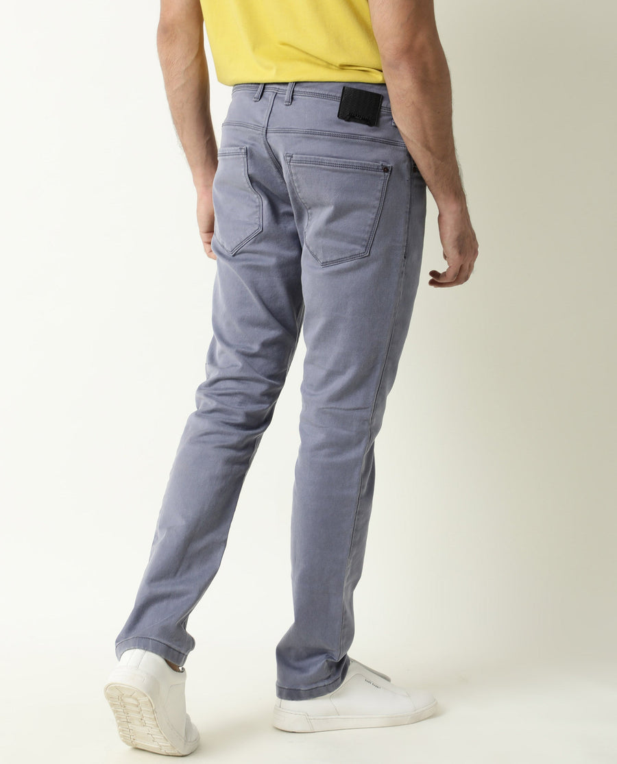 Rare Rabbit Men's Vigo Purple Cotton Plain Hawk Slim Fit Jeans