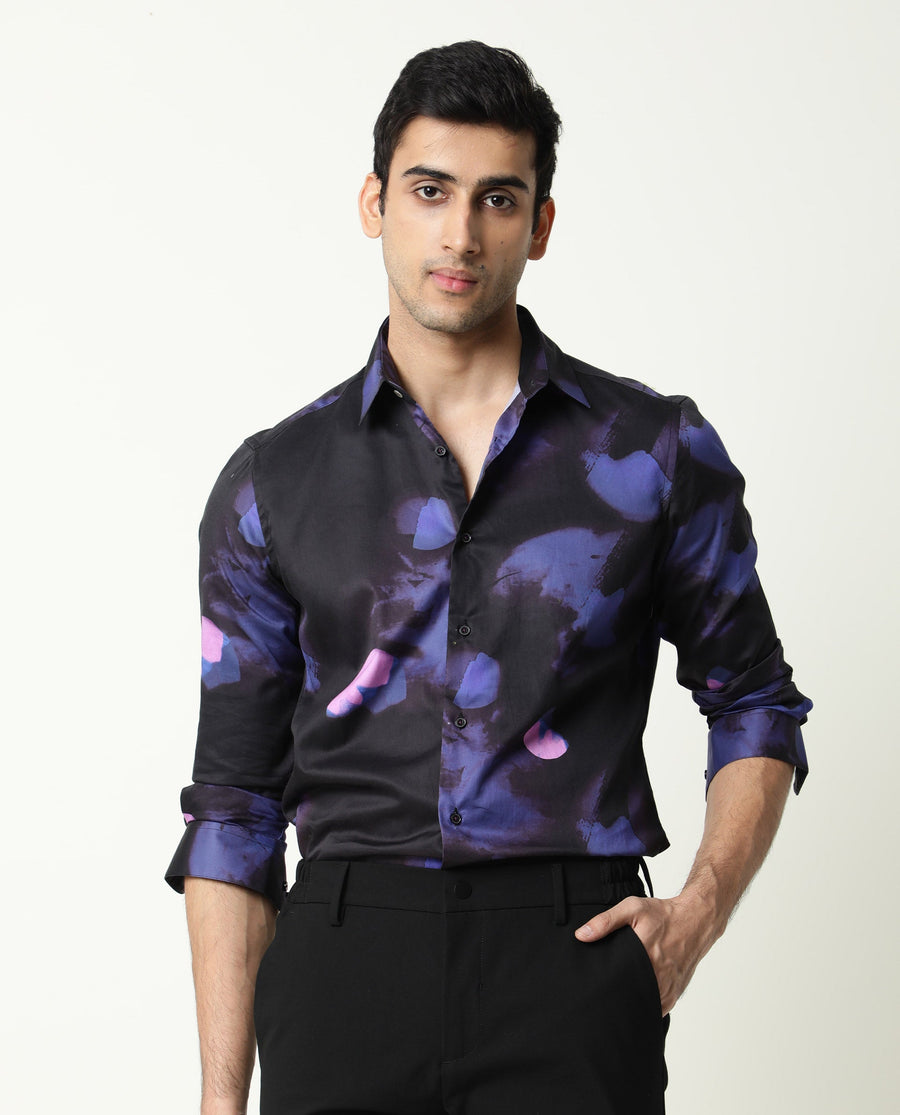Rare Rabbit Men's Toforo Black Cotton Abstract Print Regular Fit Full Sleeve Collared Shirt