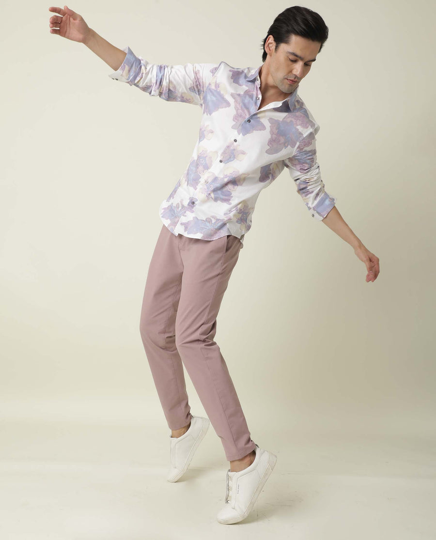 Rare Rabbit Men's Driver Pink Polyester Blend Plain Regular Fit Trouser