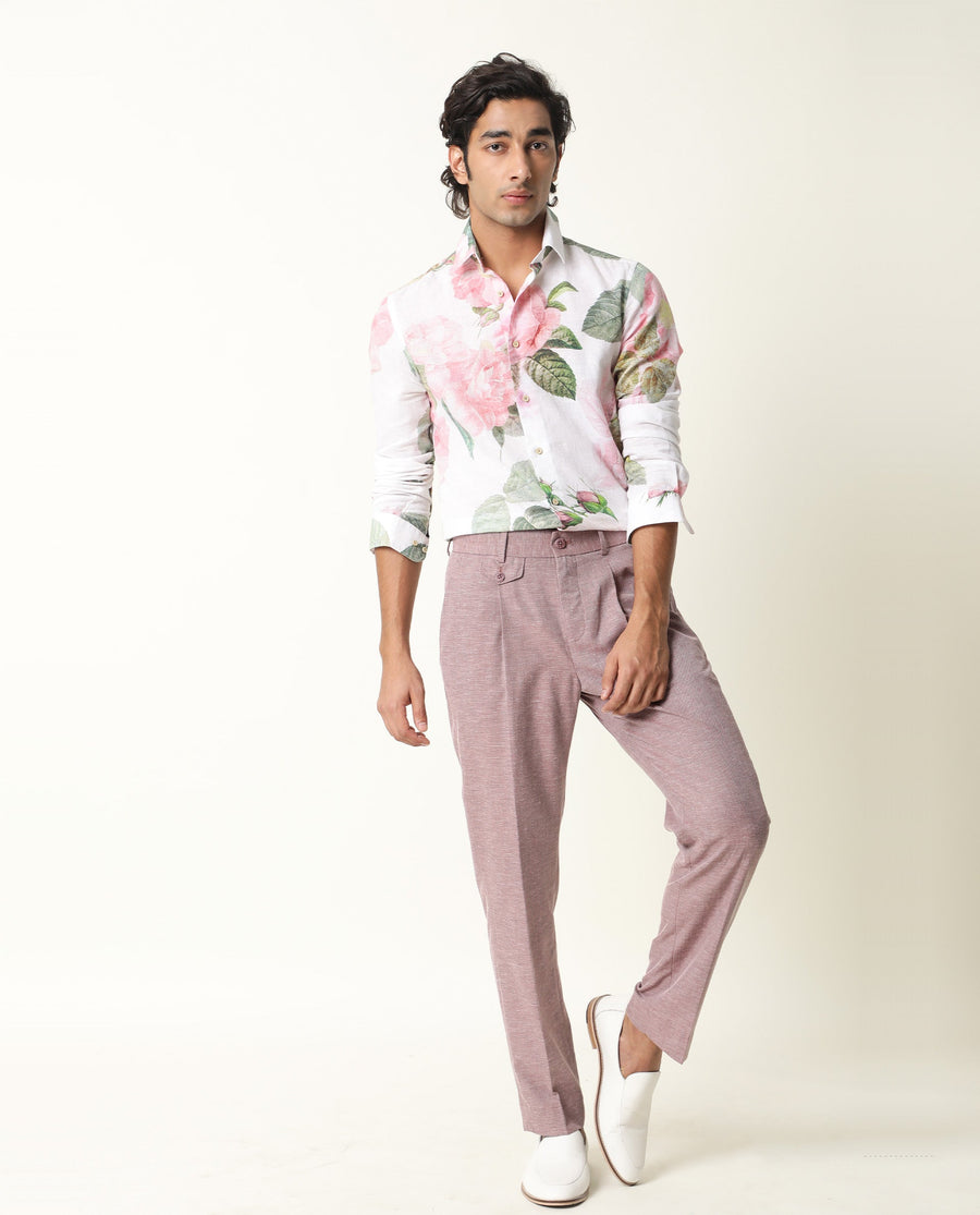 Rare Rabbit Men's Sloven White Cotton Floral Print Regular Fit Full Sleeve Collared Shirt