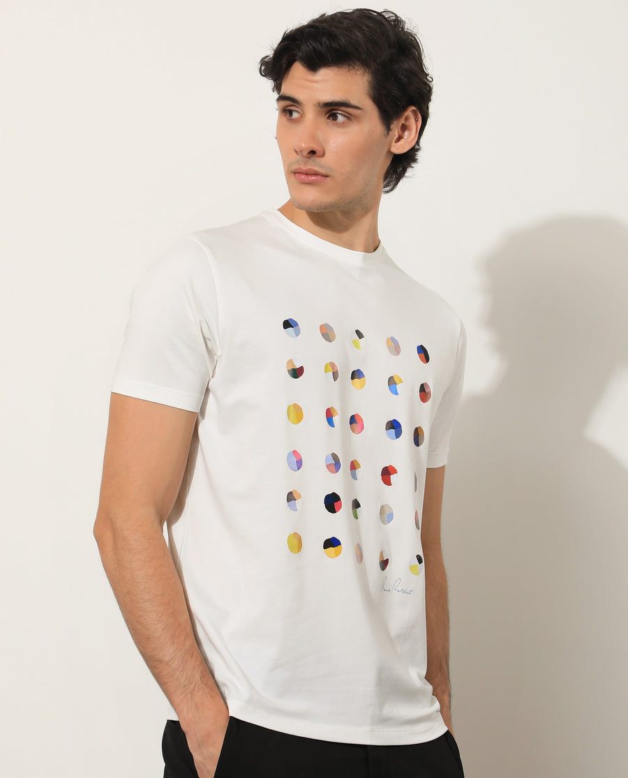 Rare Rabbit Men's Flips Off White Cotton Graphic Print Slim Fit Half Sleeve Crew Neck T-Shirt