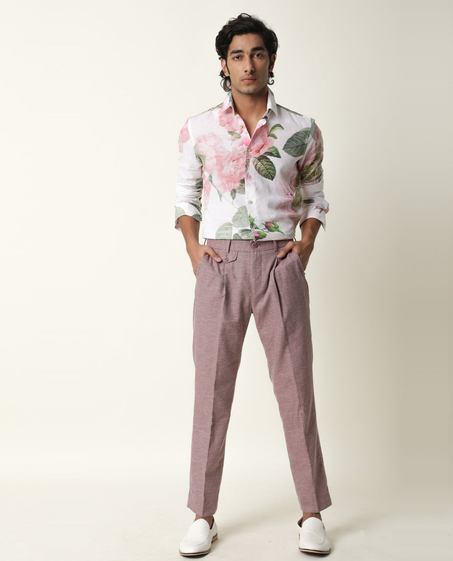 Rare Rabbit Men's Sloven White Cotton Floral Print Regular Fit Full Sleeve Collared Shirt