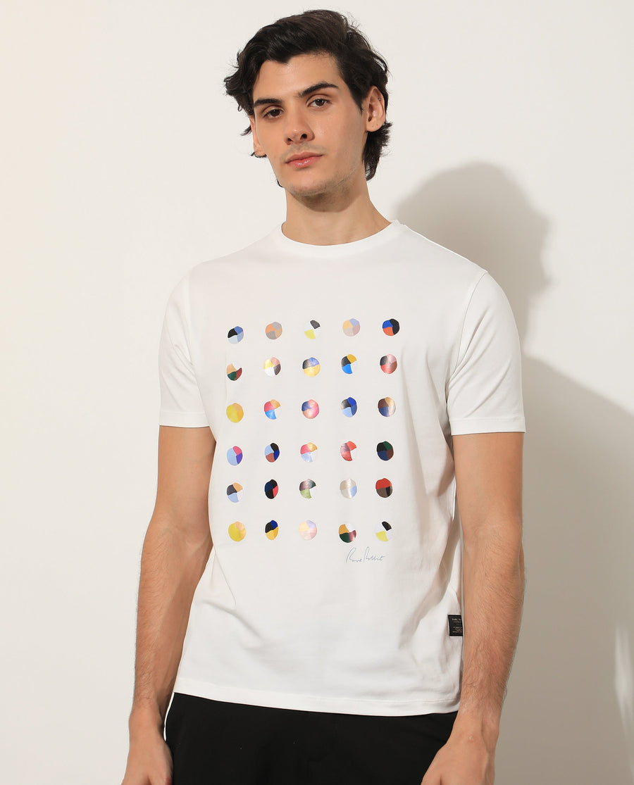 Rare Rabbit Men's Flips Off White Cotton Graphic Print Slim Fit Half Sleeve Crew Neck T-Shirt