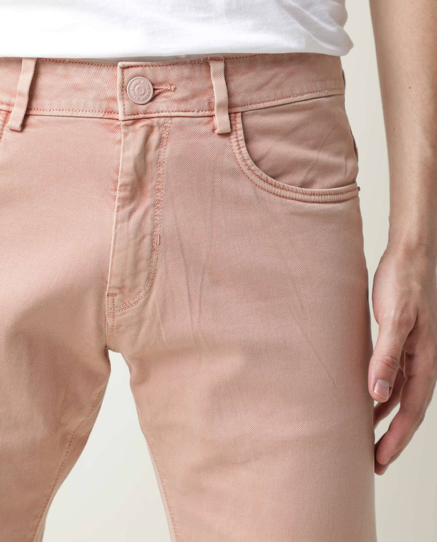 Rare Rabbit Men's Fiv5 Pink Cotton Plain Slim Fit Trouser