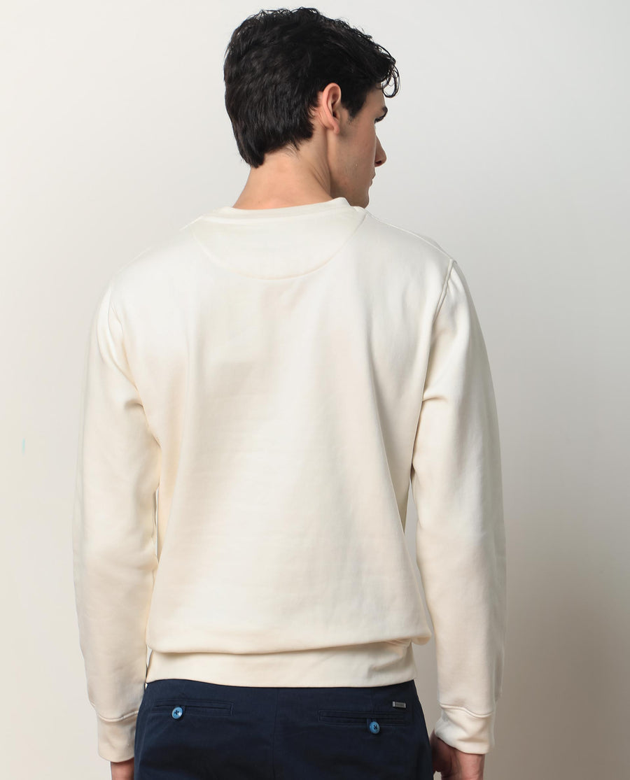 Rare Rabbit Men's Oakk White Graphic Print Regular Fit Full Sleeve Crew Neck Sweatshirt