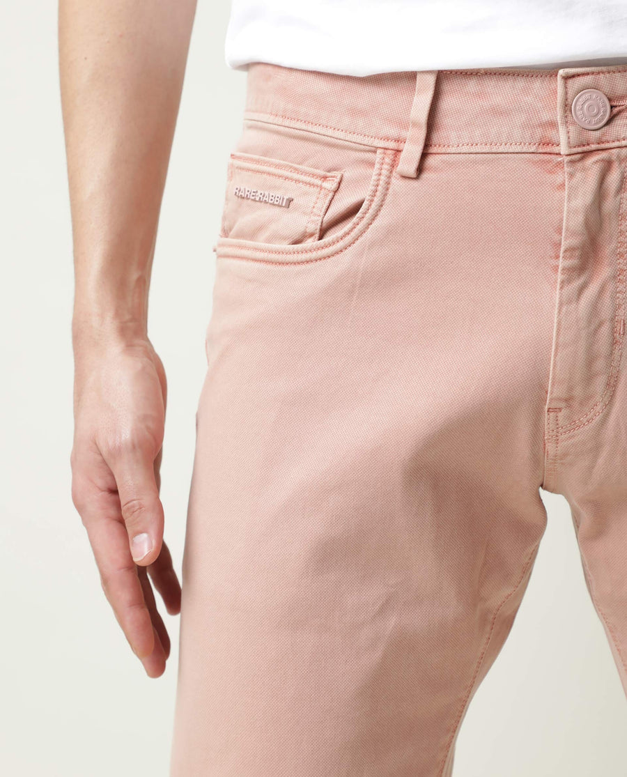 Rare Rabbit Men's Fiv5 Pink Cotton Plain Slim Fit Trouser