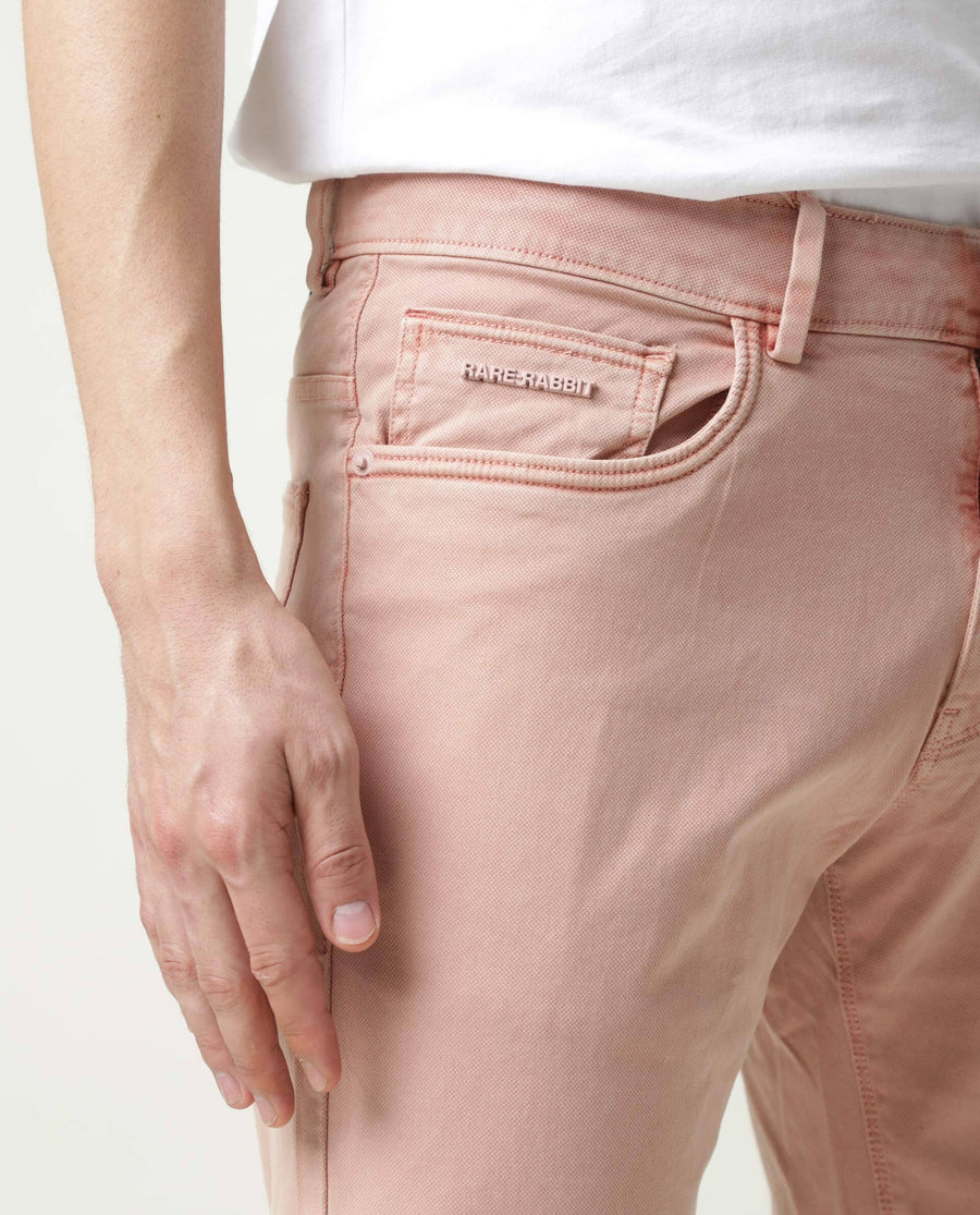 Rare Rabbit Men's Fiv5 Pink Cotton Plain Slim Fit Trouser