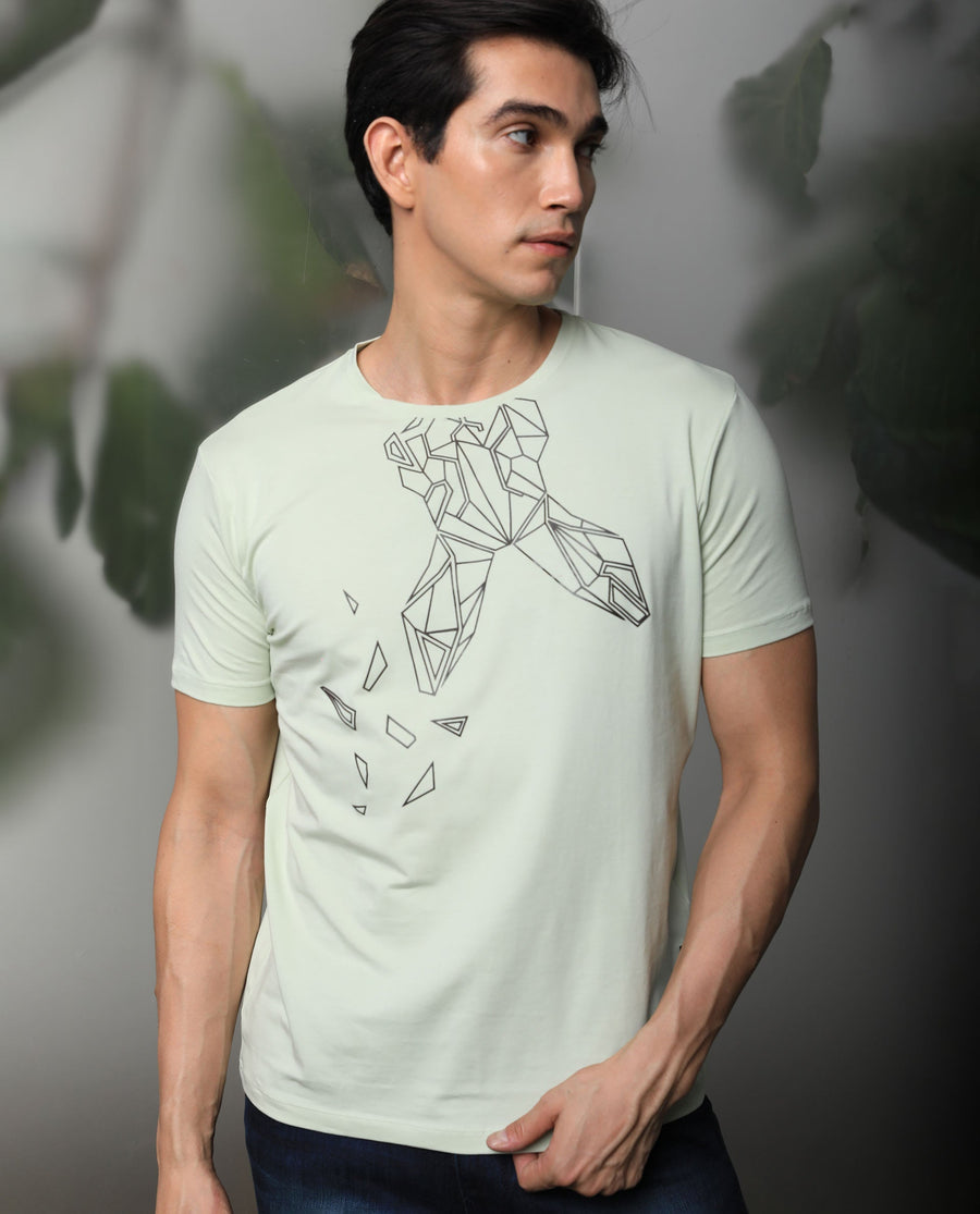 Rare Rabbit Men's Loginn Olive Cotton Graphic Print Slim Fit Half Sleeve Crew Neck T-Shirt